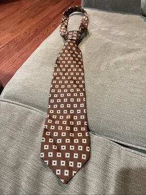 Bruno Piattelli Brown Silk Geometric Square Tie
